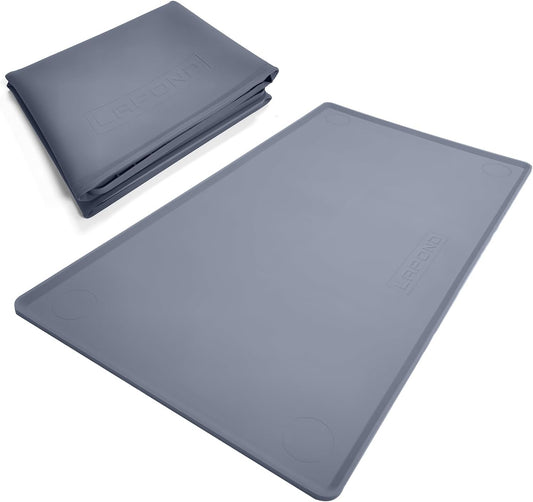 Silicone Waterproof Plant Mat for Indoor Plants & Hydroponic Systems | Non-slip waterproof silicone mat, easy to clean, rolls and folds for compact storage, 0.4" raised edge, 43.3 × 23.6 in, Gray.