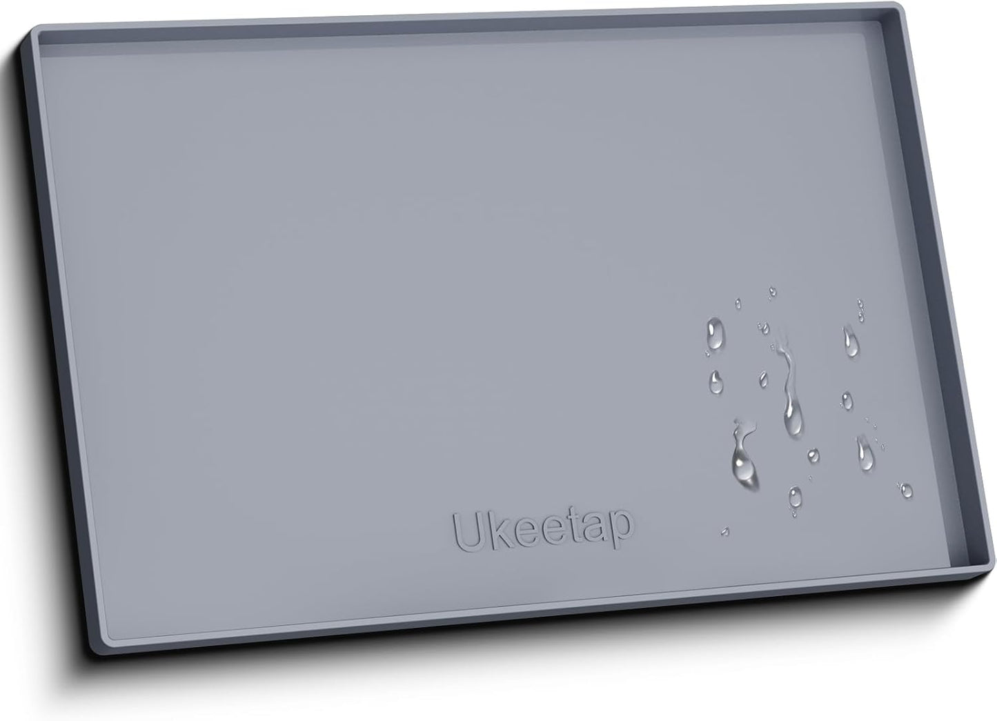 ukeetap Extra Thick Silicone Mat Waterproof with Raised Edge 19” x 12”, BPA Free Non-Slip Dog & Cat Food Mat, Feeding Mat for Food and Water Bowls, Spill Proof Mat to Protect Floors, Black