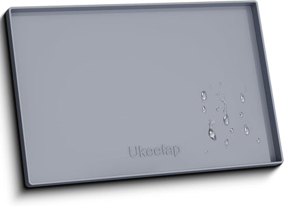 ukeetap Extra Thick Silicone Mat Waterproof with Raised Edge 19” x 12”, BPA Free Non-Slip Dog & Cat Food Mat, Feeding Mat for Food and Water Bowls, Spill Proof Mat to Protect Floors, Black