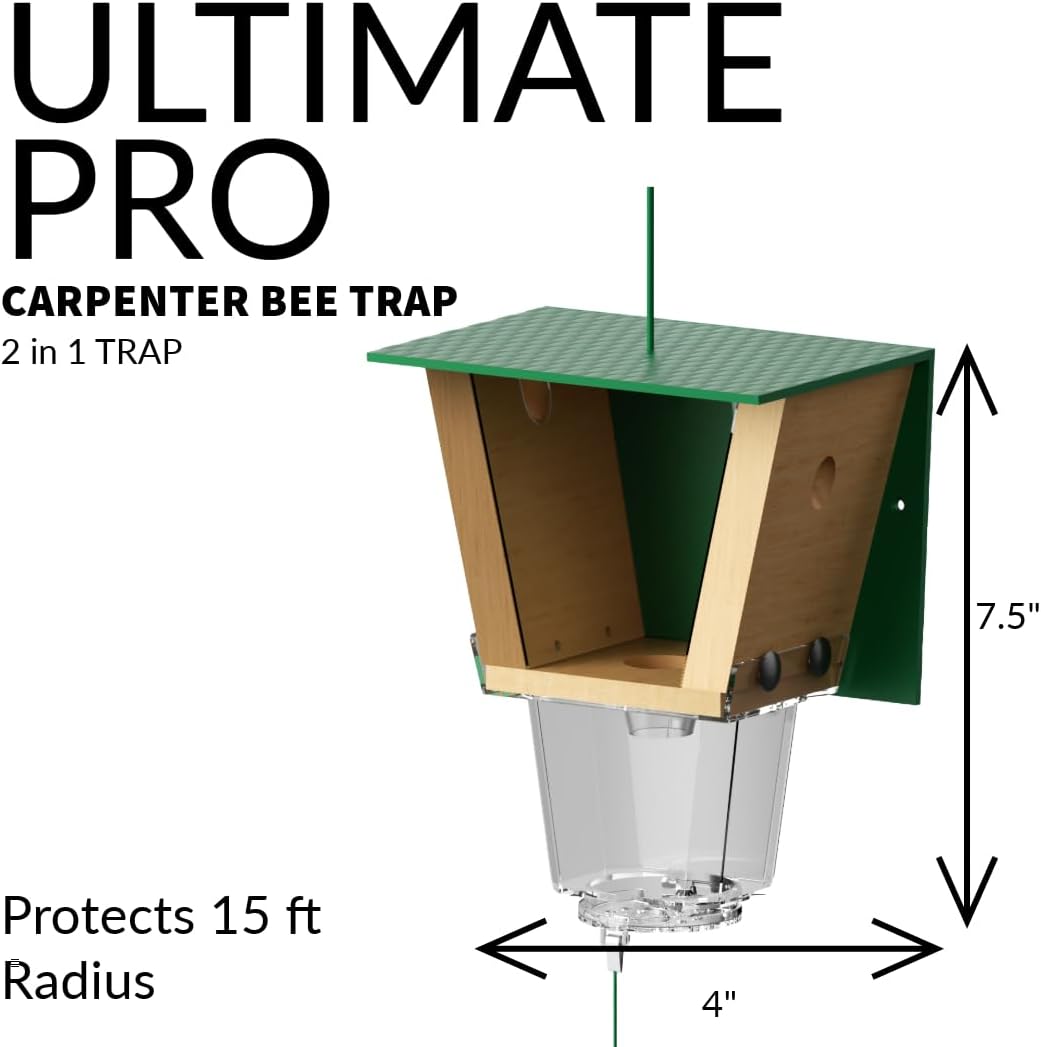 Best Bee Brothers Ultimate Pro Carpenter Bee Trap for Outside with Extra-Large, Clear External Receptacle, Internal Bee Vault & Spring-Loaded Door, 4.2” D x 5.8” W x 7.5” H (2 Pack)