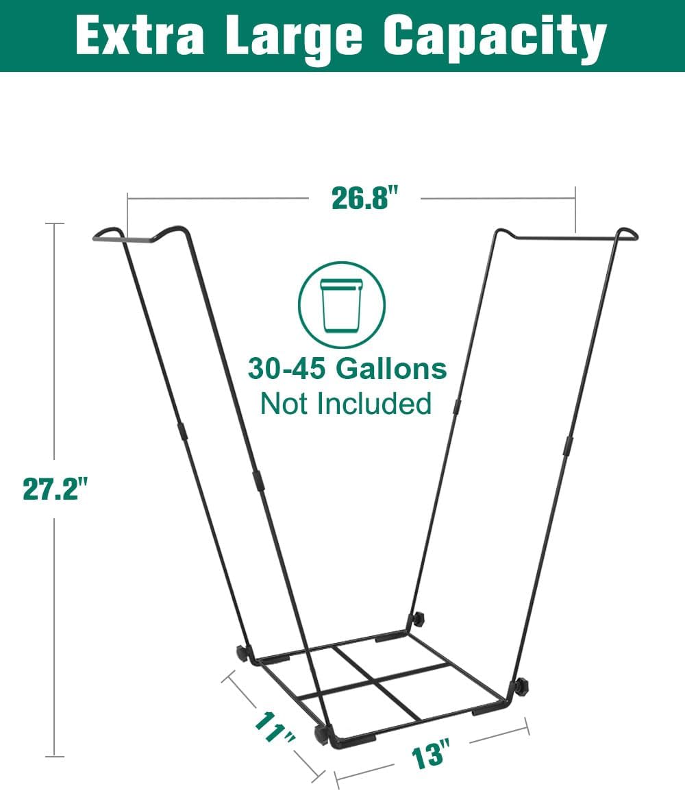 Outdoor Trash Bag Holder Stand - Heavy Duty Metal Garden Garbage Bag Support Frame for 30-45 Gallon Capacity, Multi-Use Portable Yard Leaf Bag Stand for Leaves, Weeding, Lawn Party, Green