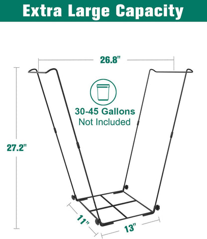 Outdoor Trash Bag Holder Stand - Heavy Duty Metal Garden Garbage Bag Support Frame for 30-45 Gallon Capacity, Multi-Use Portable Yard Leaf Bag Stand for Leaves, Weeding, Lawn Party, Green