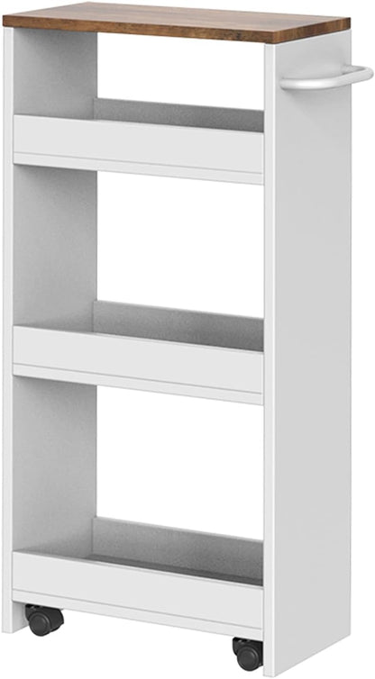 CHOEZON Slim Storage Cart, Slim Storage Rack on Wheels, Rolling Trolley with Handle, Storage Organizer, for Kitchen, Dining Room, Living Room, Laundry Room, White and Walnut MTC01WL