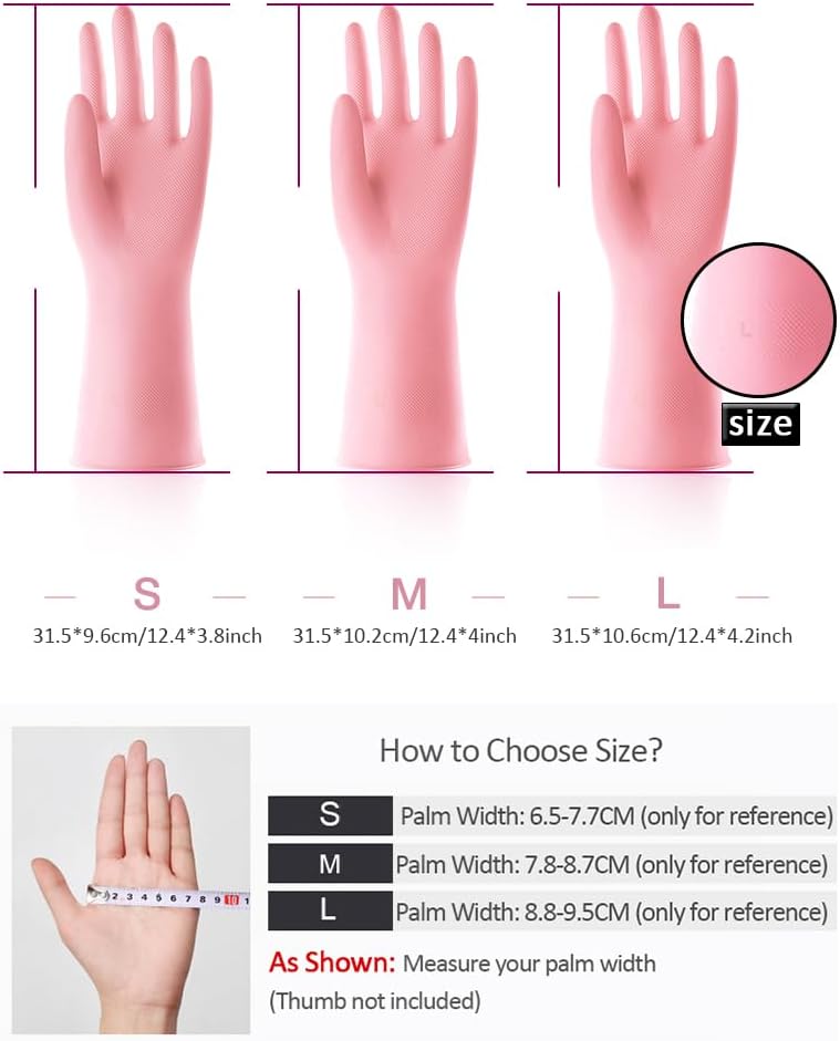Alimat PluS 3 Pack Reusable Cleaning Gloves Latex Free, Dishwashing Gloves with Cotton Flock Liner and Embossed Palm, Waterproof Household Gloves for Laundry, Gardening (Medium)