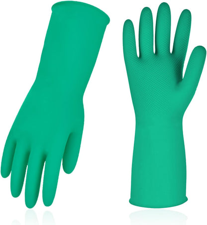 Vgo... 3-Pairs Reusable Household Gloves, Rubber Dishwashing gloves, Extra Thickness, Long Sleeves, Kitchen Cleaning, Working, Painting, Gardening, Pet Care (Size L, Yellow, HH4601)