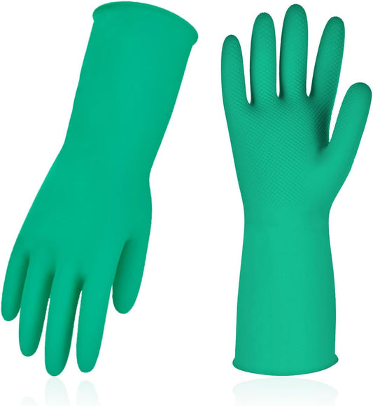 Vgo... 3-Pairs Reusable Household Gloves, Rubber Dishwashing gloves, Extra Thickness, Long Sleeves, Kitchen Cleaning, Working, Painting, Gardening, Pet Care (Size L, Yellow, HH4601)