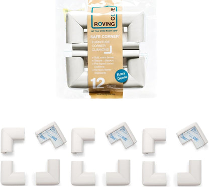 Roving Cove HeftyFit Corner Protector for Baby (4 Large Corners), Heavy-Duty Soft Rubber Foam Furniture Corner Bumper Guards, 3M Adhesive Pre-Taped, Oyster White (Off White)