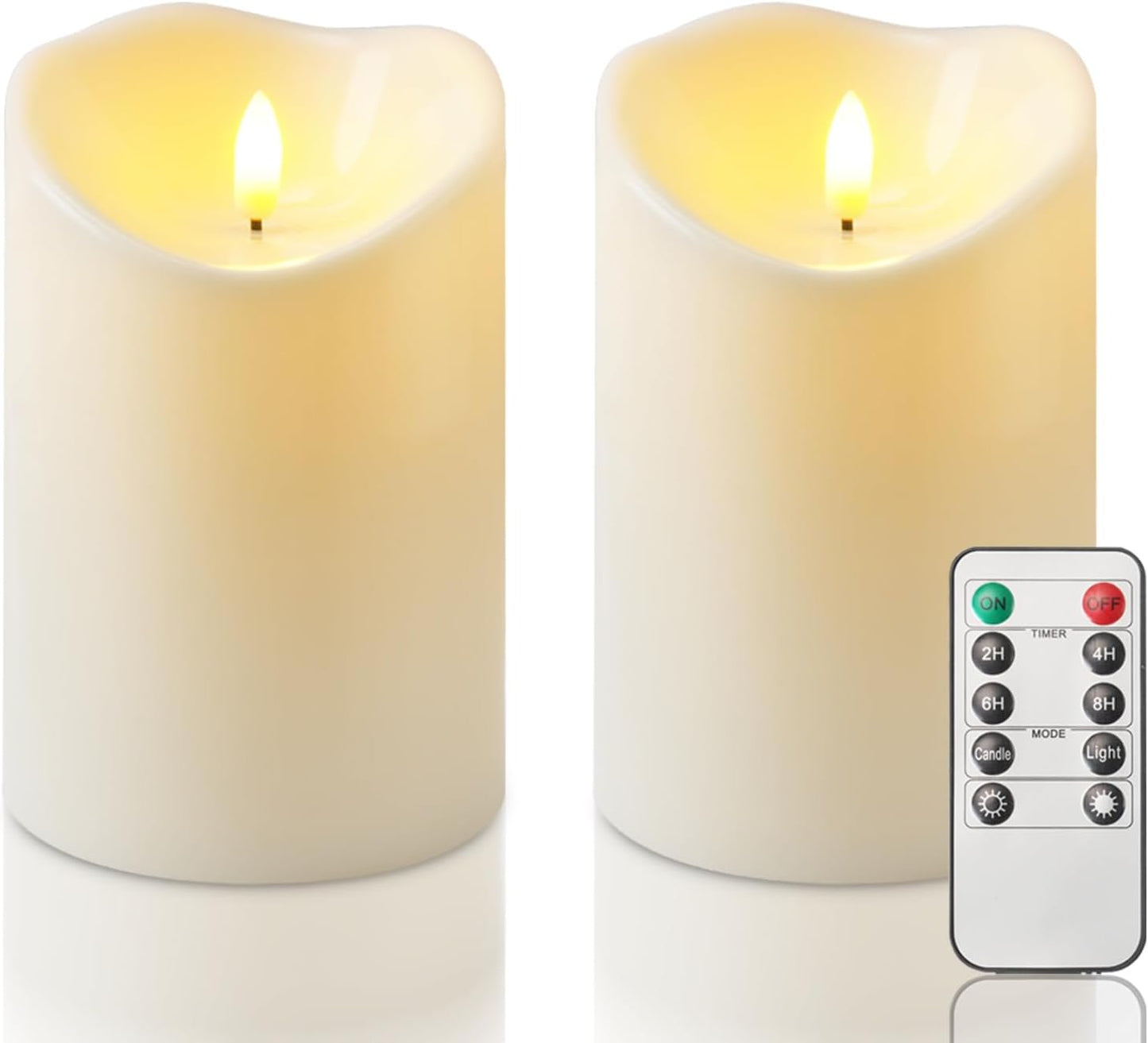 Homemory Dripping Wax Flameless Candles, Battery Operated Candles with Remote Control and Timers, LED Pillar Candles, Electric Fake Candles, 3" x 6", Set of 2