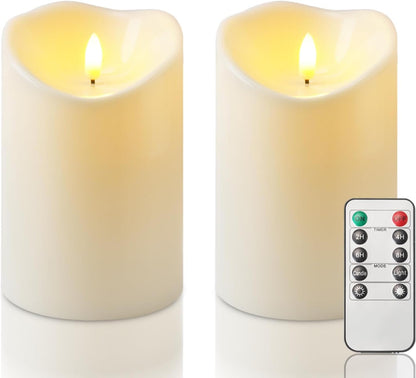 Homemory Dripping Wax Flameless Candles, Battery Operated Candles with Remote Control and Timers, LED Pillar Candles, Electric Fake Candles, 3" x 6", Set of 2