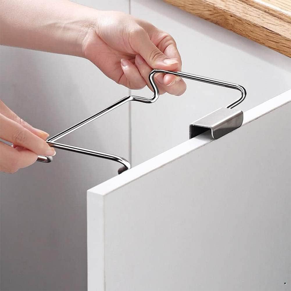 Hanging Garbage Bags Storage Organizer Rack Stainless Steel Trash Bag Holder Towel Gloves Hanger for Kitchen Cabinet Cupboard Drawer Back Door Hangers