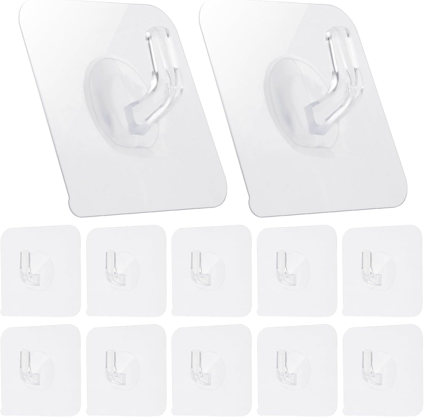 COMNICO 12 Pack Adhesive Hooks Clear Plastic Waterproof Heavy Duty Sticky Wall Ceiling Door Window Pothook Home Kitchen Bathroom Shower Office for Hanging Hat Towel Picture Coats (12)