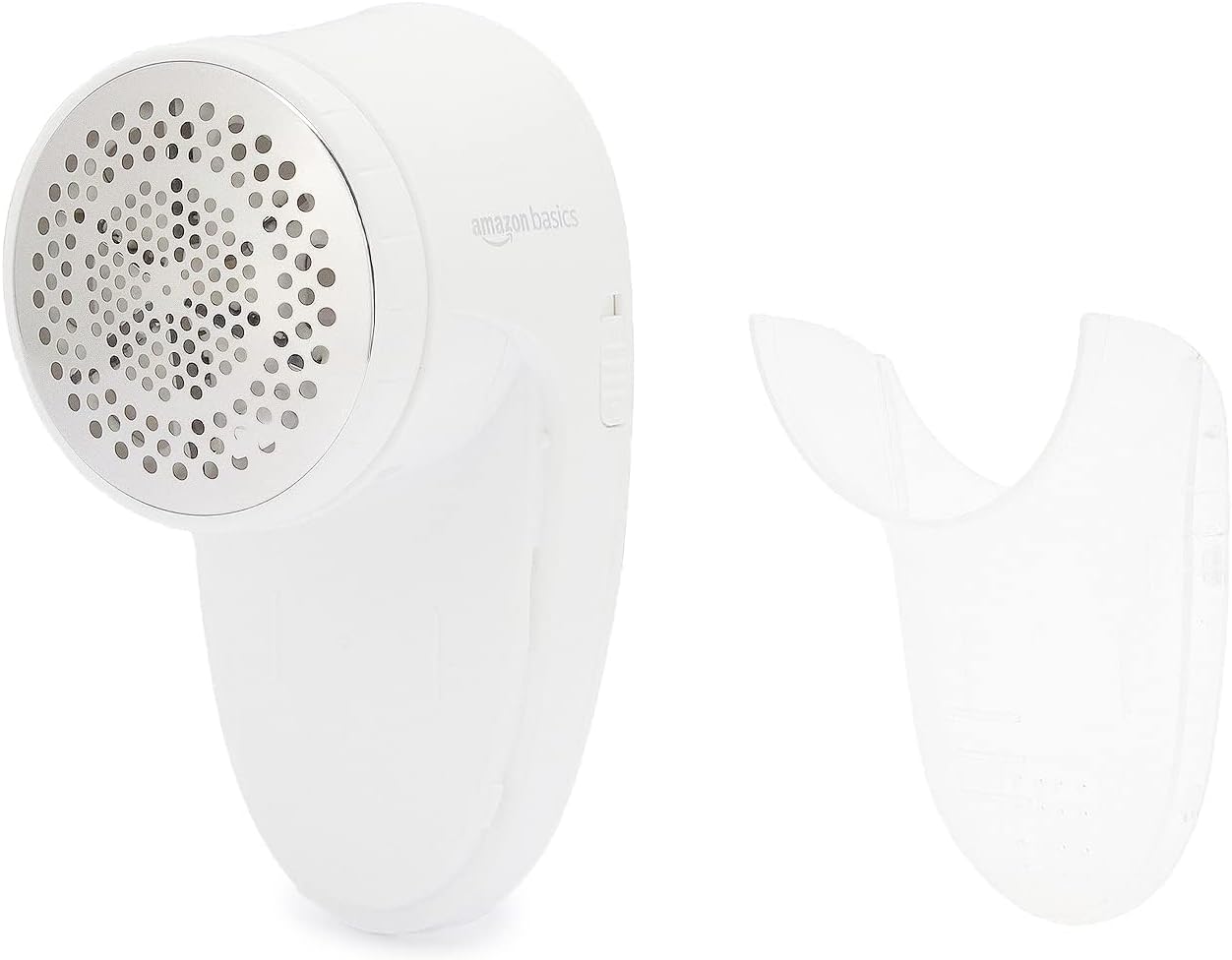 Amazon Basics Battery Operated Fabric Shaver for Clothes, Remove Pilling, Lint and Fuzz Removal, 6-Leaf Blades with Safety Lock, Portable, Includes 2 Spare Blades, White