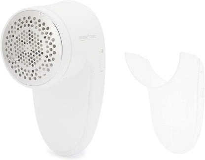 Amazon Basics Battery Operated Fabric Shaver for Clothes, Remove Pilling, Lint and Fuzz Removal, 6-Leaf Blades with Safety Lock, Portable, Includes 2 Spare Blades, White