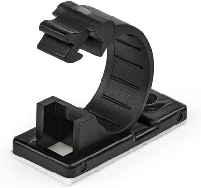 StarTech 100 Adhesive Cable Management Clips, Black, TAA, Sticky (CBMCC2) | Nylon Self Adhesive Clamp UL/94V-2 Fire Rated, Network/Ethernet/Office Desk/Computer Cord Organizer, Wire Holders