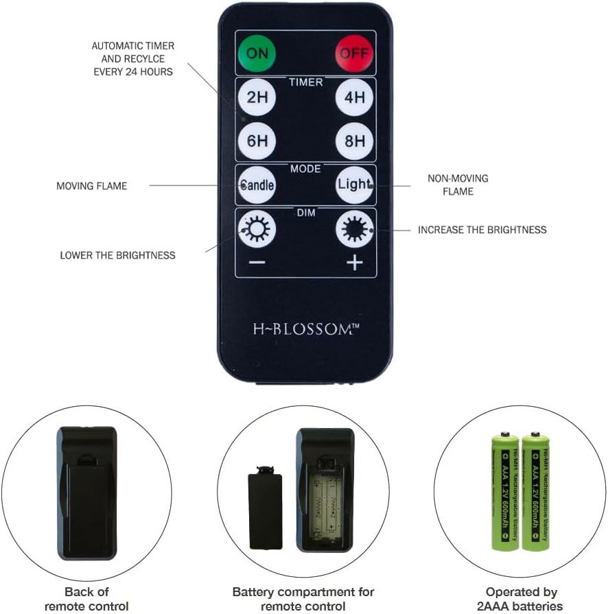 H-BLOSSOM Flameless Candles Battery Operated Real Wax Pillar LED Candles with 10 Key Remote Control Cycling 24 Hours Timer Set of 6 (3" x 6" Remote)