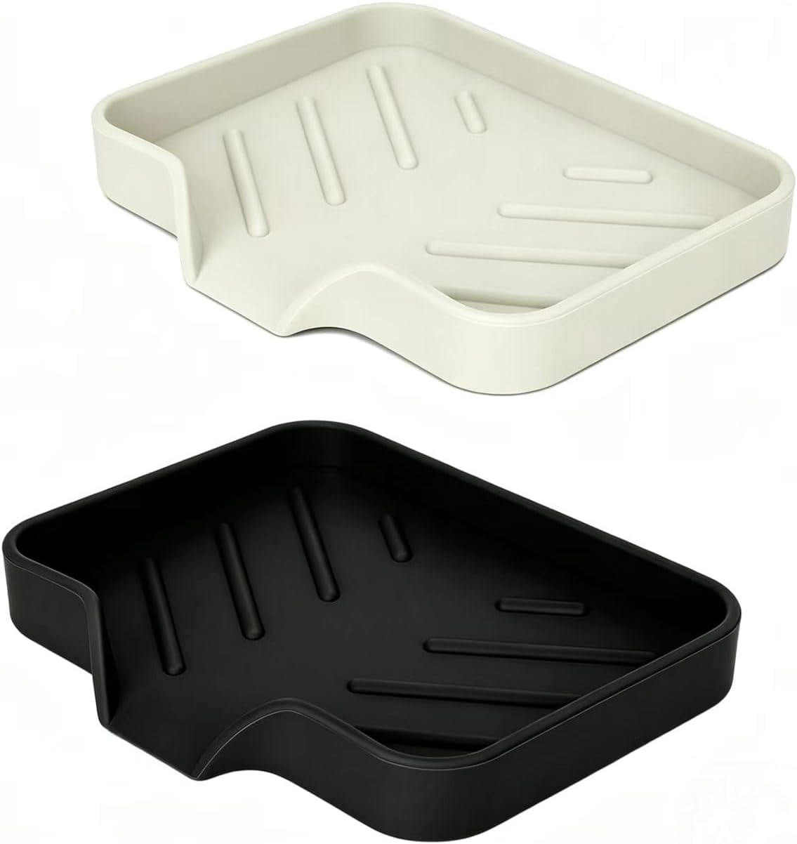 2 Pack Silicone Soap Dish, Self Draining Soap Dish, Non Slip Bar Soap and Sponge Holder for Bathroom Kitchen Sink Counter Organizer Easy to Clean Soap Tray Waterfall Soap Saver