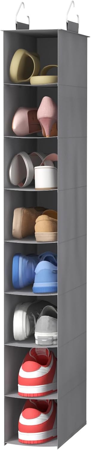 Lifewit 8 Section Hanging Shoe Organizer for Closet, Folding Shoe Racks, Fabric Shoes Storage with Two Hangers, Closet Organizers and Storage for Wardrode, Dorm, 11.8" L X 5.9" W X 41" H, Gray