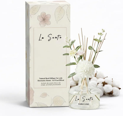 Reed Diffuser Set 8.5 fl oz / 250 ml Glass Bottle with Decorative Flower & Natural Reeds Flameless Home Fragrance for Bathroom Bedroom Office Honeydew Scent