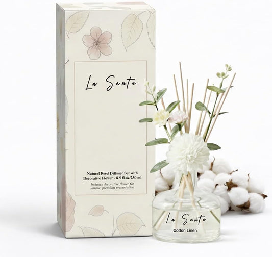 Reed Diffuser Set 8.5 fl oz / 250 ml Glass Bottle with Decorative Flower & Natural Reeds Flameless Home Fragrance for Bathroom Bedroom Office Honeydew Scent