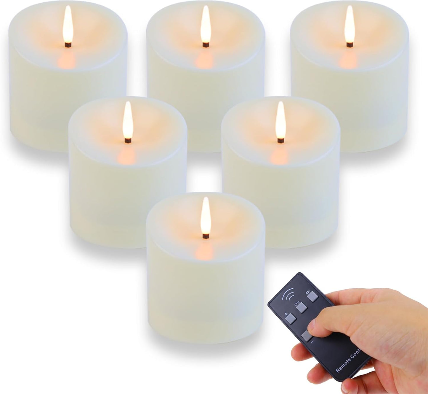 TECHLONG 3"x3" Flickering Flameless Candles Waterproof, Battery Operated Candles with Remote Timer, Last 600 Hours Electric Fake LED Candles for Halloween Christmas Decoration, Ivory White, Set of 6
