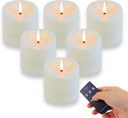 TECHLONG 3"x3" Flickering Flameless Candles Waterproof, Battery Operated Candles with Remote Timer, Last 600 Hours Electric Fake LED Candles for Halloween Christmas Decoration, Ivory White, Set of 6