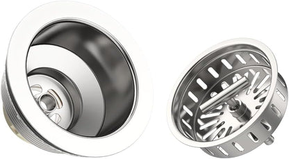 KONE 3-1/2 Inch Kitchen Sink Drain Strainer Assembly Made by All Stainless Steel with Strainer Basket/Drain Stopper, Replacement for Standard Commercial Drains