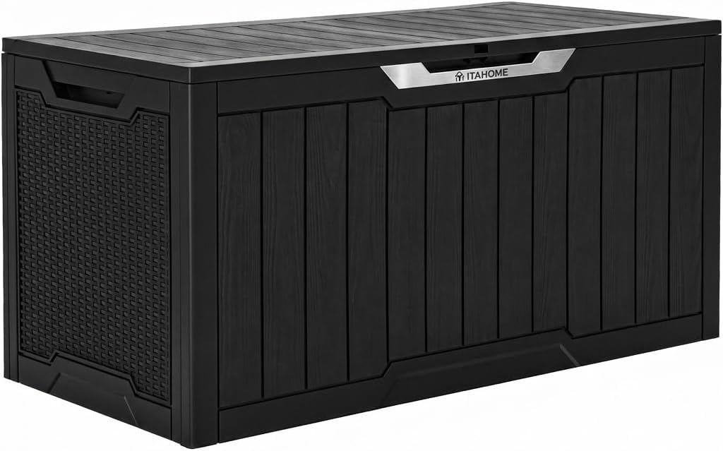YITAHOME 100 Gallon Large Outdoor Deck Box | Waterproof Resin Storage Box, Lockable Indoor Outdoor Storage Container for Patio Furniture Cushions, Pool Accessories