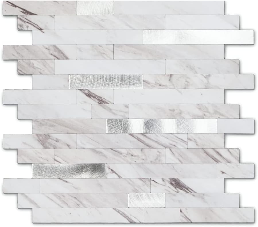 Yipscazo 2026 New Upgrade 11.34" X 11.57" Peel and Stick Backsplash, Stick on Backsplash Tiles for Kitchen, Bathroom, Fireplace (10 Sheets, Beige Rocks + Rose Gold)