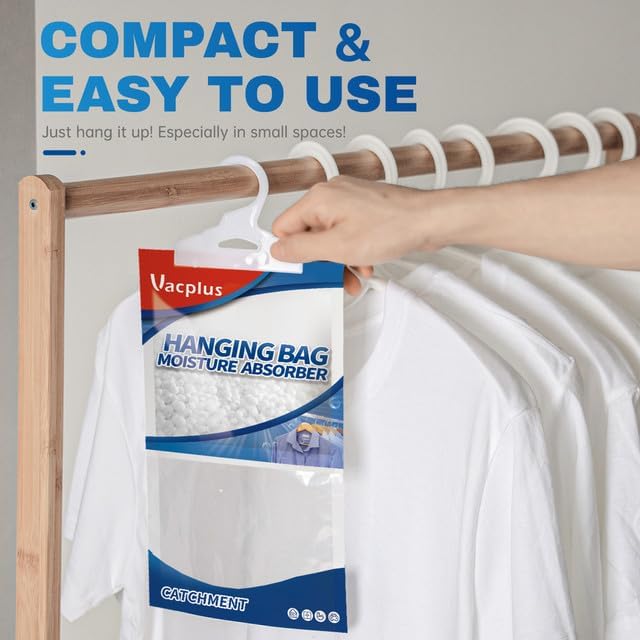 Vacplus Moisture Absorbers Packets, Fragrance Free 5 Pack, Humidity Packs, Dessicant Packets, Hanging Closet Dehumidifier Bags, Odor Eliminator for Bathroom 9.8OZ