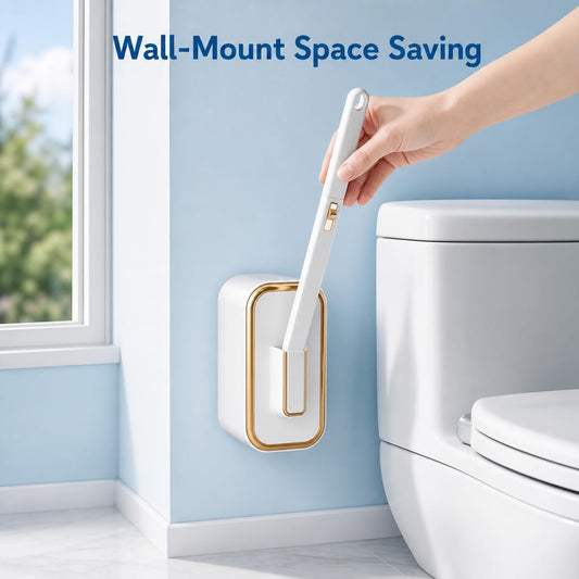Disposable Toilet Brush and Holder Set with 48 Refill Heads, Hygienic Disposable Brush Head, Wall Mountable Space Saver, No-Touch Handle Operation for Bathroom Cleaner