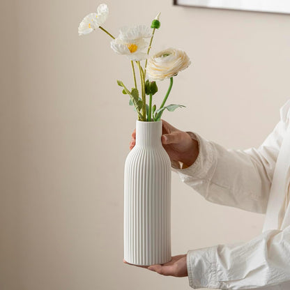 Modern Ceramic Vases Set of 3, Coffee Table Ribbed Decorative Vases, Shelf Table Centerpiece for Home Decor (Coffee Mix)