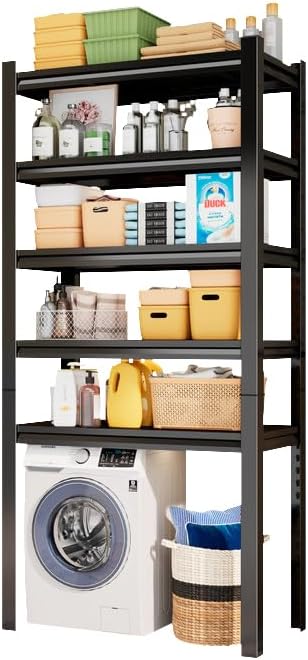 Over Washer and Dryer Shelves, Laundry Room Shelves Adjustable Metal Heavy Duty Freestanding Storage Shelves, Washing Machine Rack for Organization and Storage, Black (Black, 63''H*35.43''W*11.81''D)