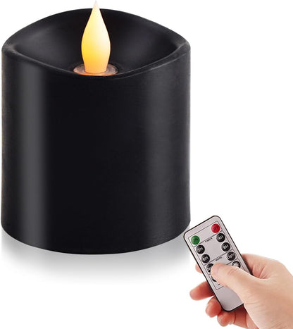 3x3 Flickering Flameless Candles Set of 2, 2AA Battery Life 600 Hours Battery Candles Flickering with Timer,3 inch Flameless Candles with Remote for Indoor/Outdoor, Ivory