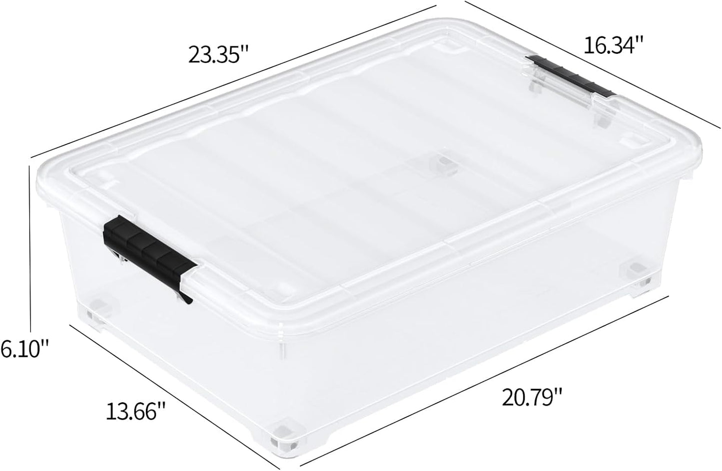3-Pack Wheeled Plastic Under Bed Storage Box with Lids, 40 L | Under Bed Storage Bin, Secure Side Latch Lid, Built-In Rolling Wheels, Stackable Design, Perfect for Under Bed Storage