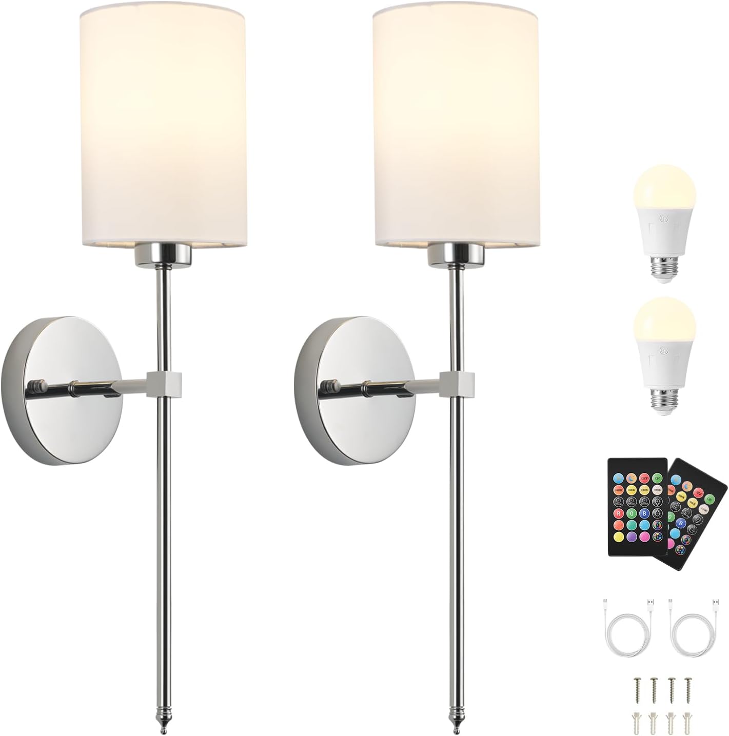Battery Operated Wall Sconces Set of Two,Wireless Rechargeable Wall Light With Remote Control, Dimmable, Amber Light/Warm White/Natural White/Daylight/RGB, Timer,for Living Room,Bedroom,Entryway,Gold