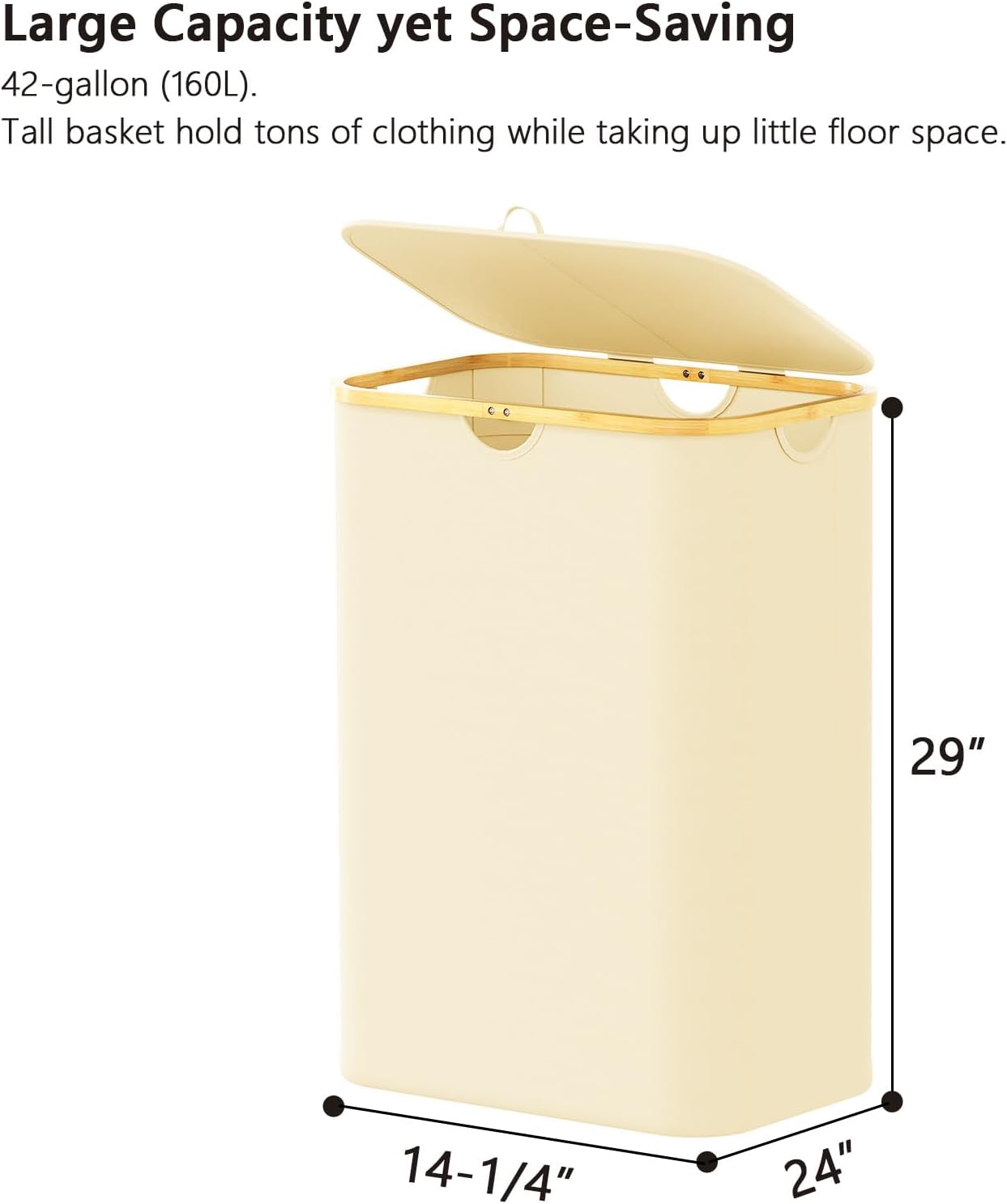 SpaceAid Double Laundry Hamper 2 Section with Lid and Removable Laundry Bags, 160L Clothes Basket with Bamboo Handles, Large Collapsible Hamper for Bedroom, Bathroom, Dorm, Laundry Room - White