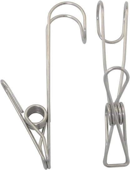 10PSC Kitchen Stainless Steel Clips with Hooks Large Size 4.33 x 0.63 inches Hanging Bathroom Clips for Drying Clothes and Hanging Towels