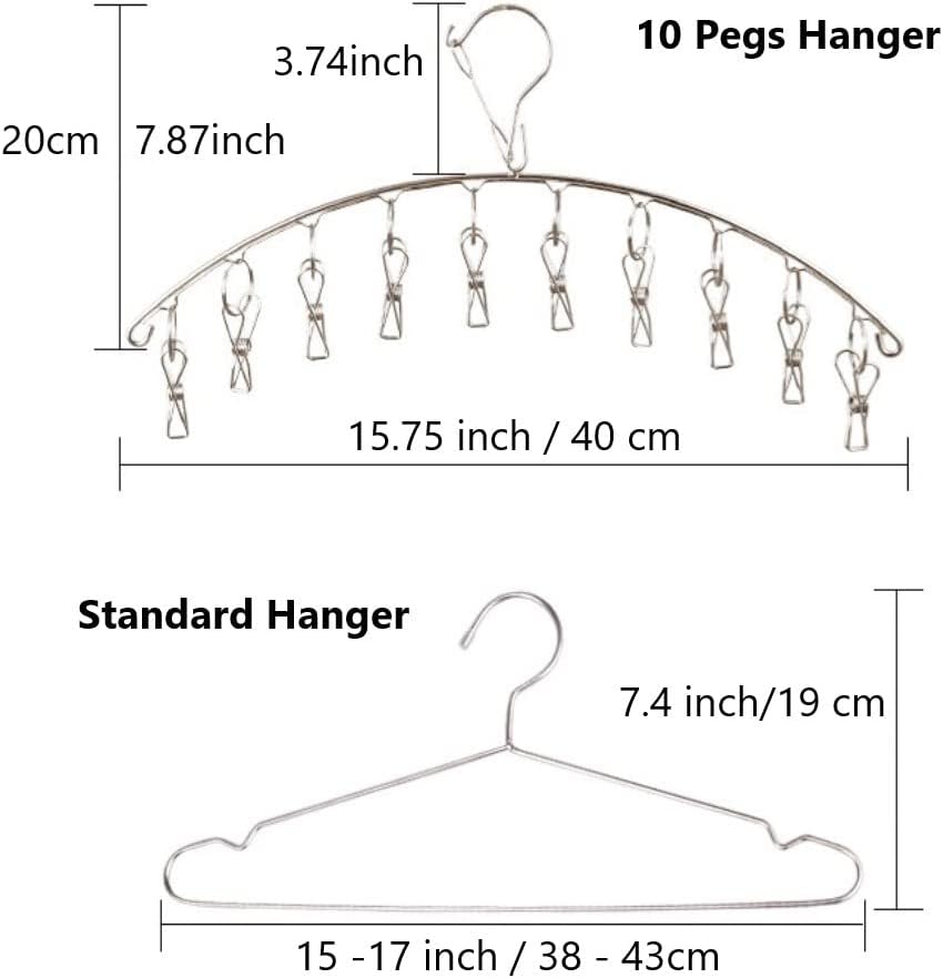 Stainless Steel Laundry Drying Rack Clothes Hanger with Windproof Hook,Underwear Hanger,Clothes Hangers with 8 Clips for Drying Socks,Diapers,Baby Clothes(2 Pack)