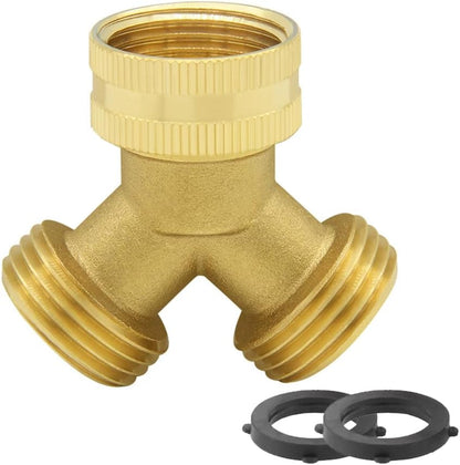 Hooshing Garden Hose Splitter 2 Way 3/4" GHT Hose | Heavy Duty Brass, Y Swivel Connector, with Washers, Outdoor Faucet, Watering
