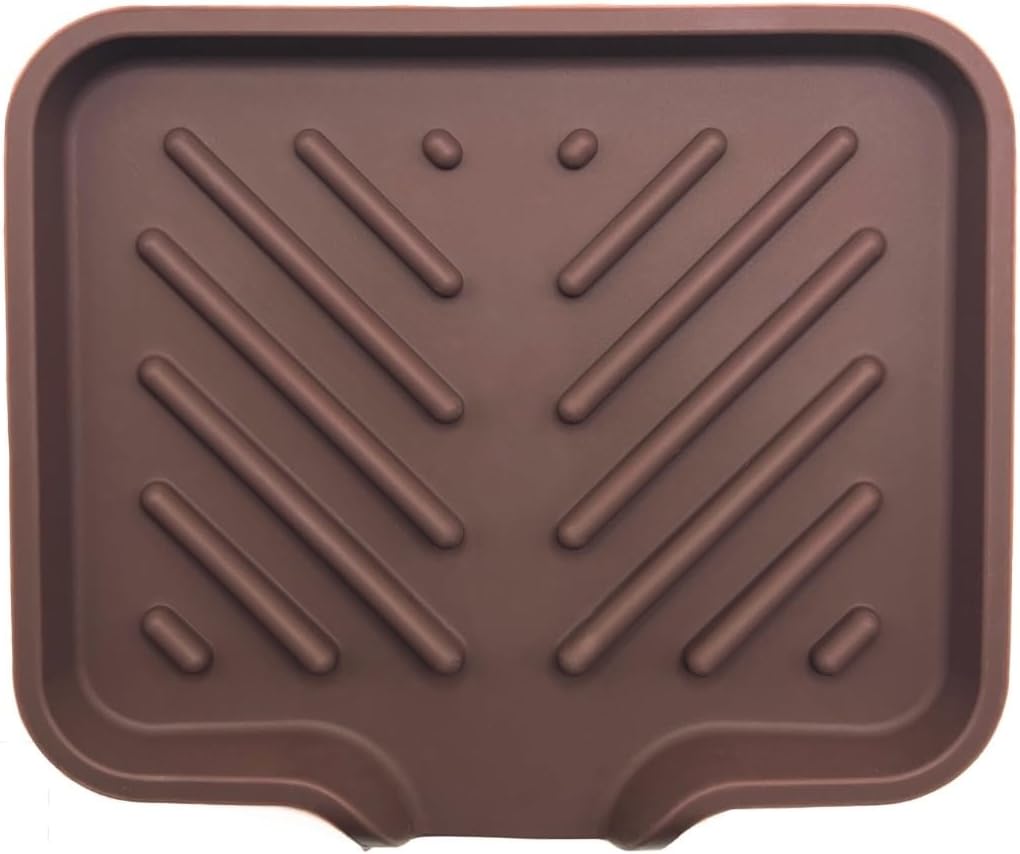 Silicone Soap Dish Tray and Sponge Holder with Drain Chute and Feet | 3-Way Sloped Design | Bathroom and Kitchen Sink Organizer Caddy (Black, 10"x4", 7.8 Ounces)