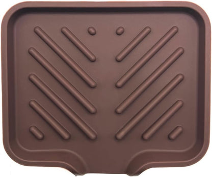 Silicone Soap Dish Tray and Sponge Holder with Drain Chute and Feet | 3-Way Sloped Design | Bathroom and Kitchen Sink Organizer Caddy (Black, 10"x4", 7.8 Ounces)