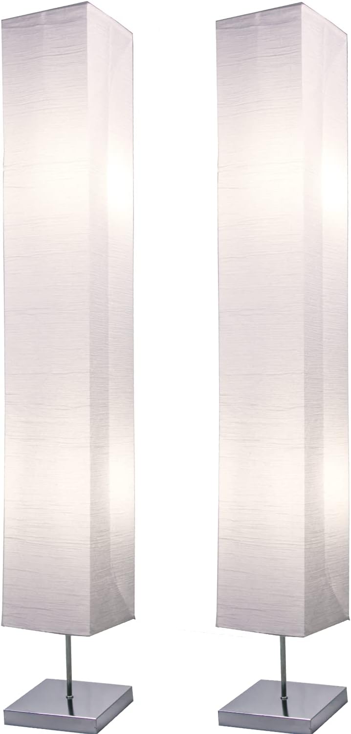 LIGHTACCENTS Home Decor Floor Lamp (Set of 2) 59 Inch Paper Floor Lamp Pair with Polished Chrome Base, Room Decor Lamps for Living Room, Rice Paper Lantern Lights, On/Off Footswitch