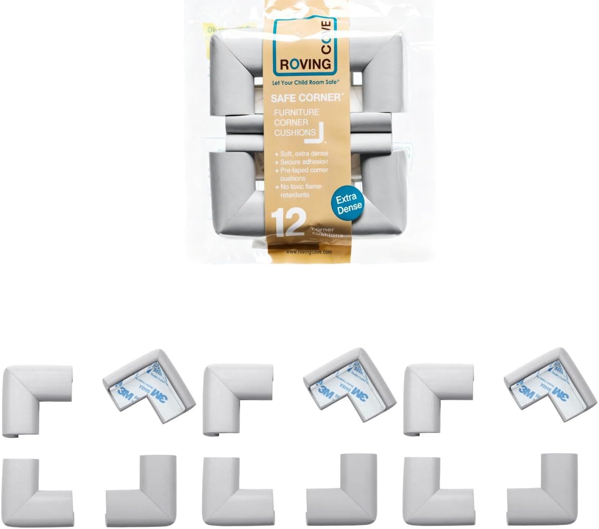 Roving Cove HeftyFit Corner Protector for Baby (4 Large Corners), Heavy-Duty Soft Rubber Foam Furniture Corner Bumper Guards, 3M Adhesive Pre-Taped, Oyster White (Off White)