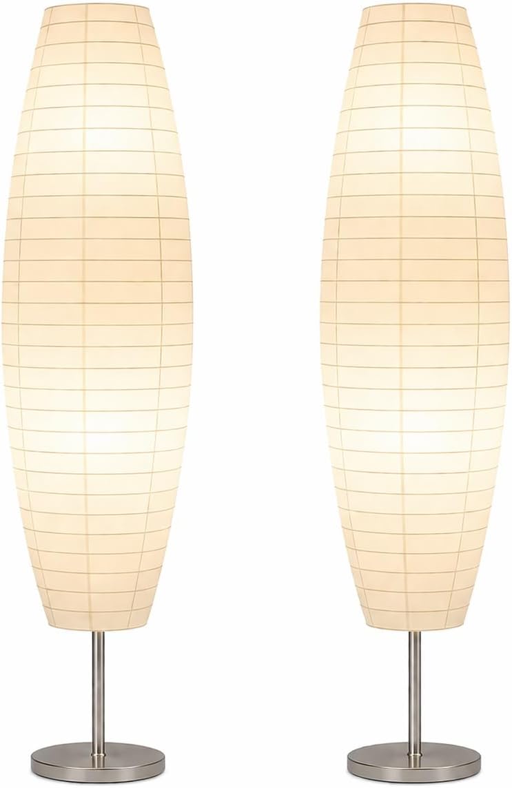 LIGHTACCENTS Paper Floor Lamp Set of 2, 59" Tall Modern Standing Lamps for Living Room, Bedroom, Dorm, Apartment, Asian Style Rice Paper Shade Lantern Lights, 2-Pack