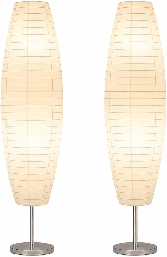 LIGHTACCENTS Paper Floor Lamp Set of 2, 59" Tall Modern Standing Lamps for Living Room, Bedroom, Dorm, Apartment, Asian Style Rice Paper Shade Lantern Lights, 2-Pack