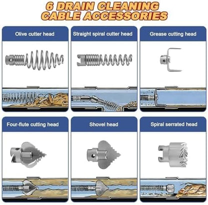 Drain Snake, Drain Auger with Drill Attachment, 16.4 Feet By 12 MM Plumbing Snake Auto Feed Flexible Hair Drain Clog Remover for Kitchen, Bathrom and Shower Sink