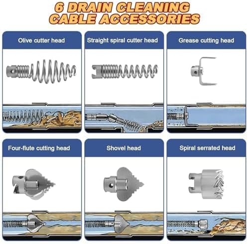 Drain Snake, Drain Auger with Drill Attachment, 16.4 Feet By 12 MM Plumbing Snake Auto Feed Flexible Hair Drain Clog Remover for Kitchen, Bathrom and Shower Sink