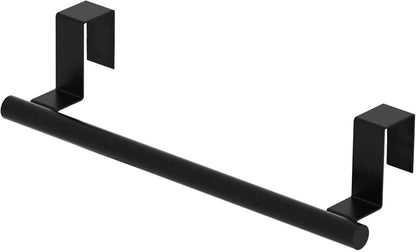 Cabinet Door Towel Bar, Kitchen Towel Holder, Matte Black 2 Pack | Extended Anti-Slip Arm, EVA Scratch Guard Pads, No-Drill Install, Stainless Steel Dish Towel Holder, Kitchen Towel Rack