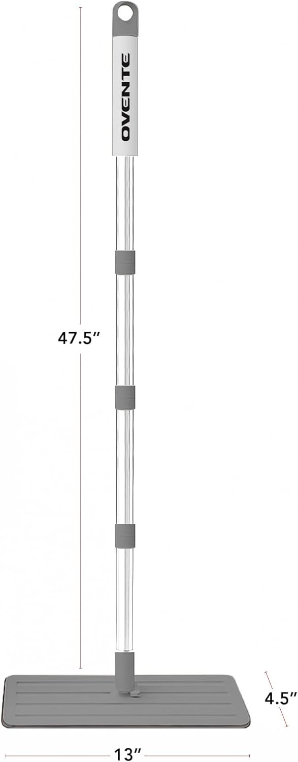 OVENTE Mop and Bucket with Wringer Set, Hands-Free Self-Cleaning Flat Floor Mop with Washable Microfiber Pad, Home Cleaner for Smooth Wall, Hardwood, Tile, Laminate and Glass Windows, Beige MBP32BGG