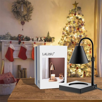 LALISU Candle Warmer Lamp, Stepless Dimming Candle Warmer Lamp with Timer & Dimmer Height Adjustable Compatible with Jars Scented Wax for Home Decor (Metal Base-Black)